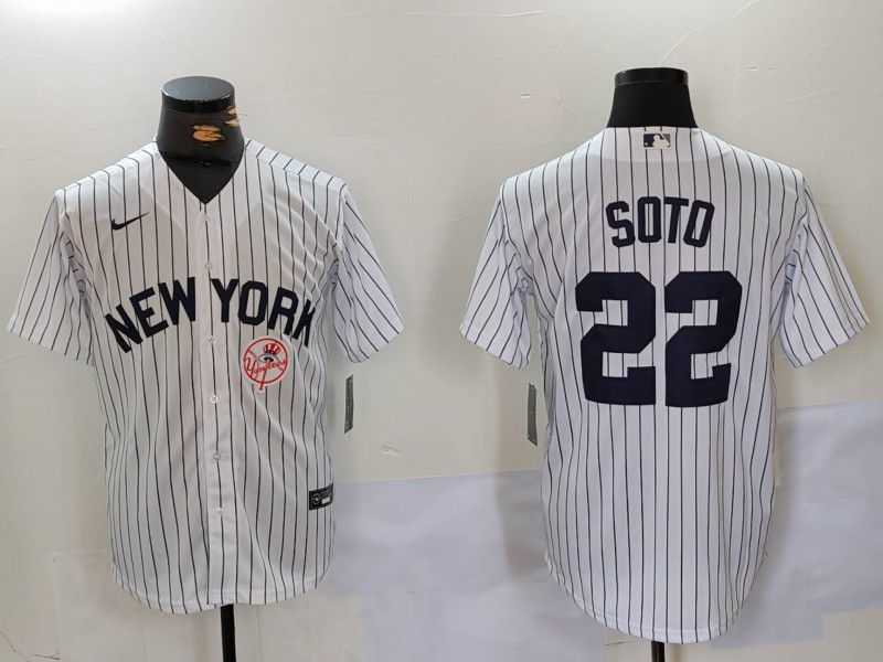 Men New York Yankees 22 Soto White stripe Game 2024 Nike MLB Jersey style 9022